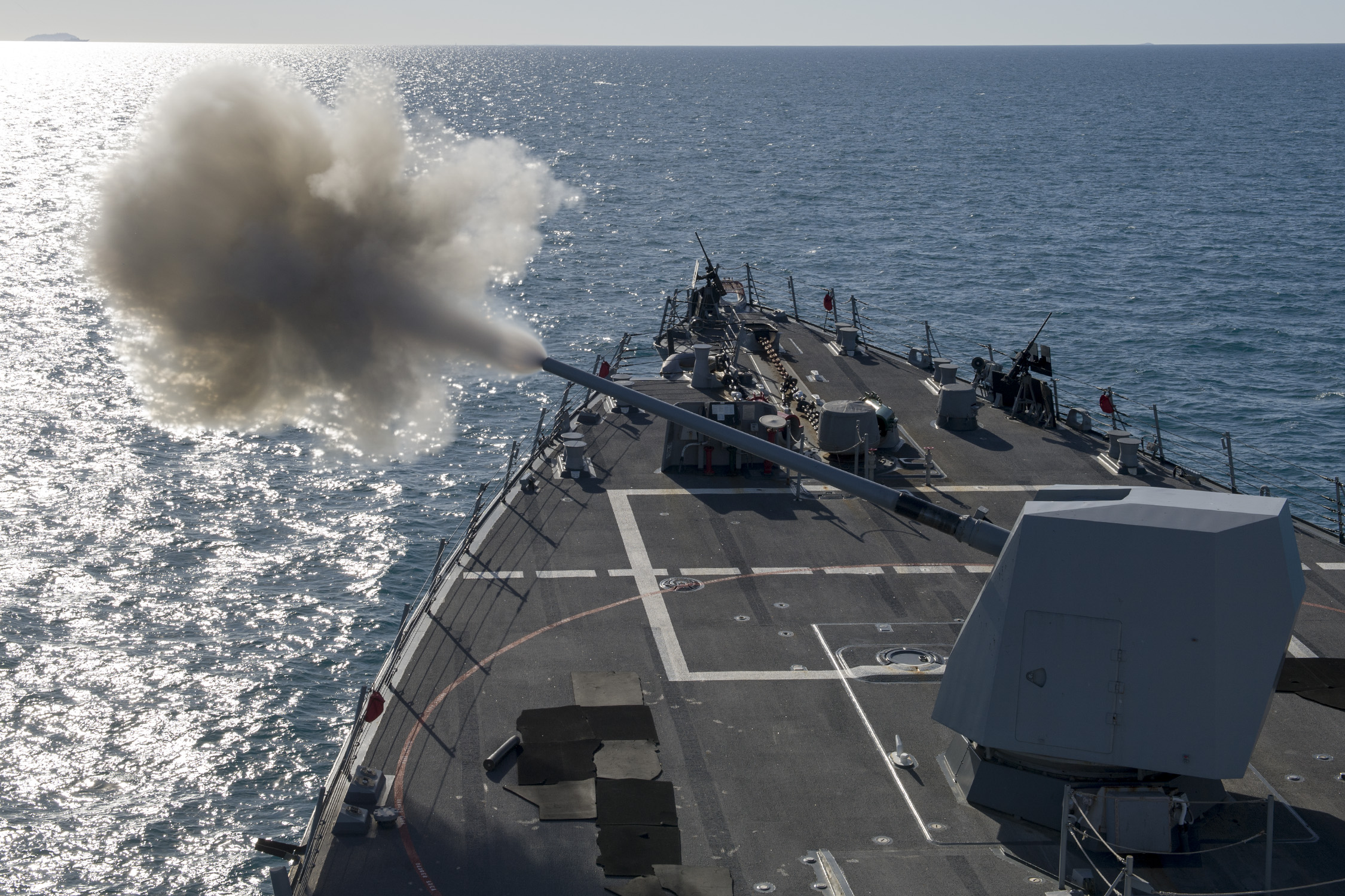 This is an image of a Navy vessel during an explosives training exercise.